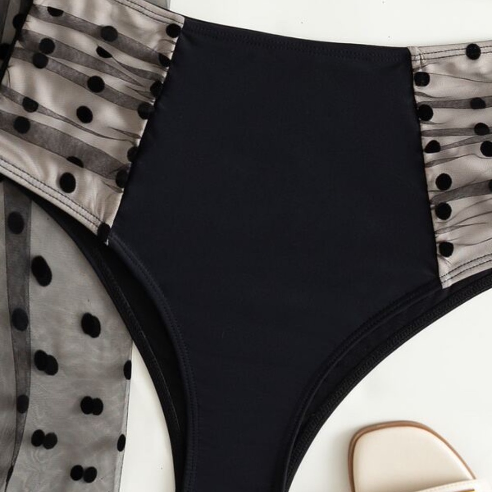Rust brown Polka Dot Bikini Skirt Beach Swim Set - Picture 6 of 11
